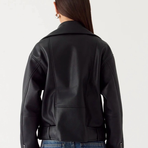 NWT Peppermayo Black Leather Biker Jacket Oversized - Picture 3 of 7